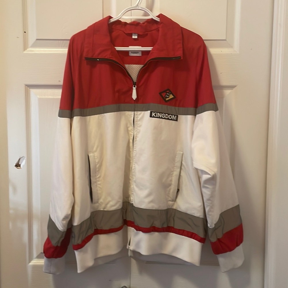 BURBERRY Logo Patch Zip-up Nylon Track Jacket In White Red Reflective oversize L